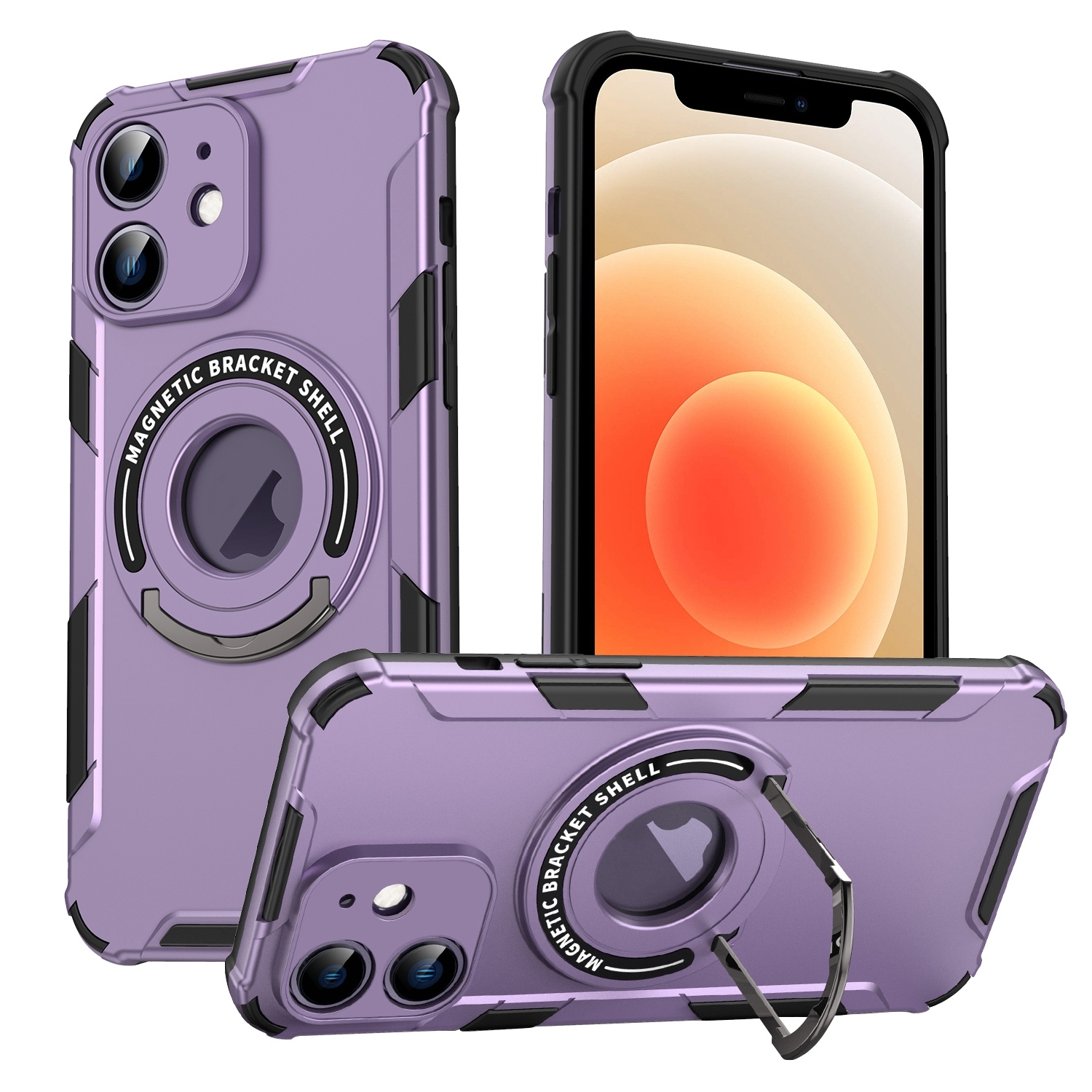 For iPhone 12 MagSafe Magnetic Holder Phone Case(Purple) - Shopkiz.com