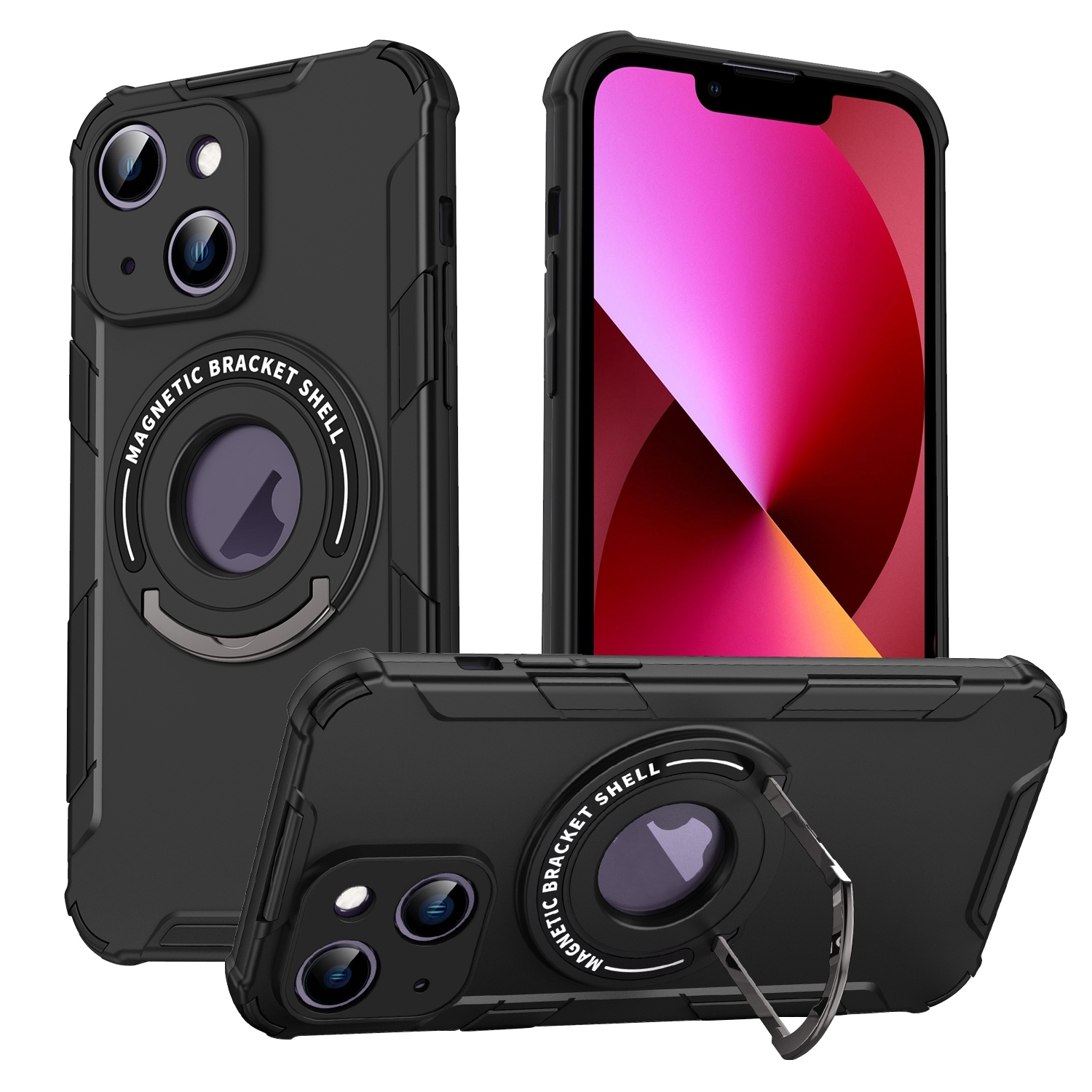 For iPhone 13 MagSafe Magnetic Holder Phone Case(Black) - Shopkiz.com