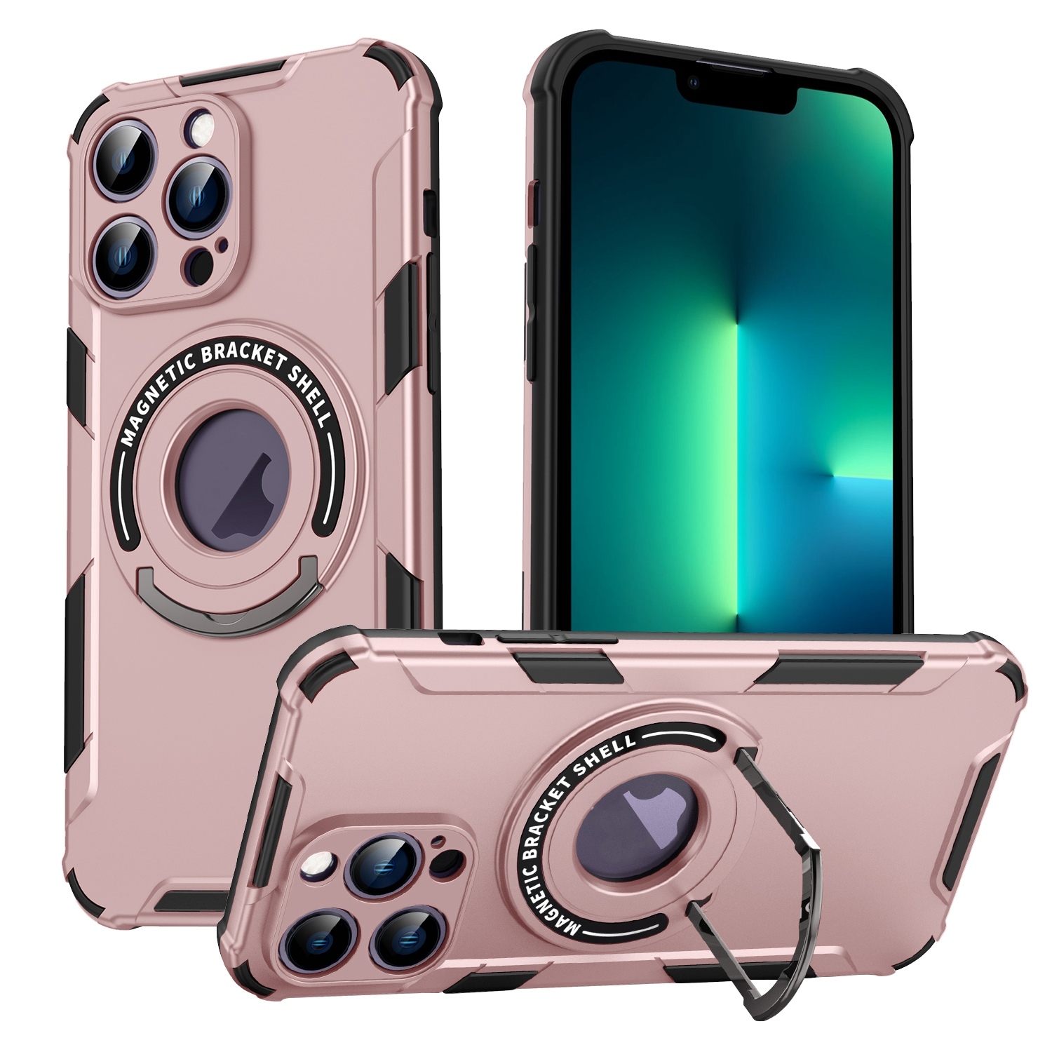 For iPhone 13 Pro Max MagSafe Magnetic Holder Phone Case(Pink) - Shopkiz.com