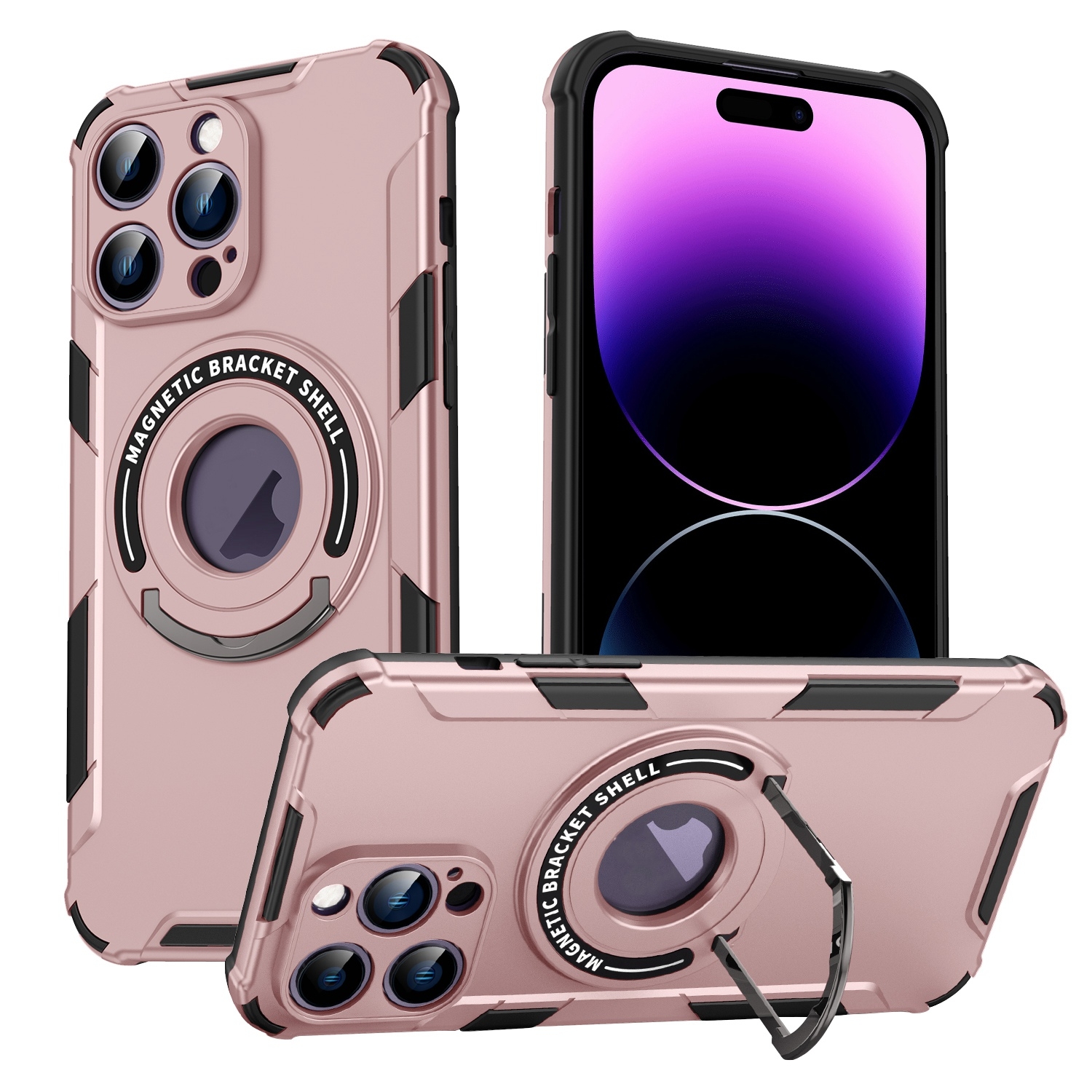 For iPhone 14 Pro MagSafe Magnetic Holder Phone Case(Pink) - Shopkiz.com
