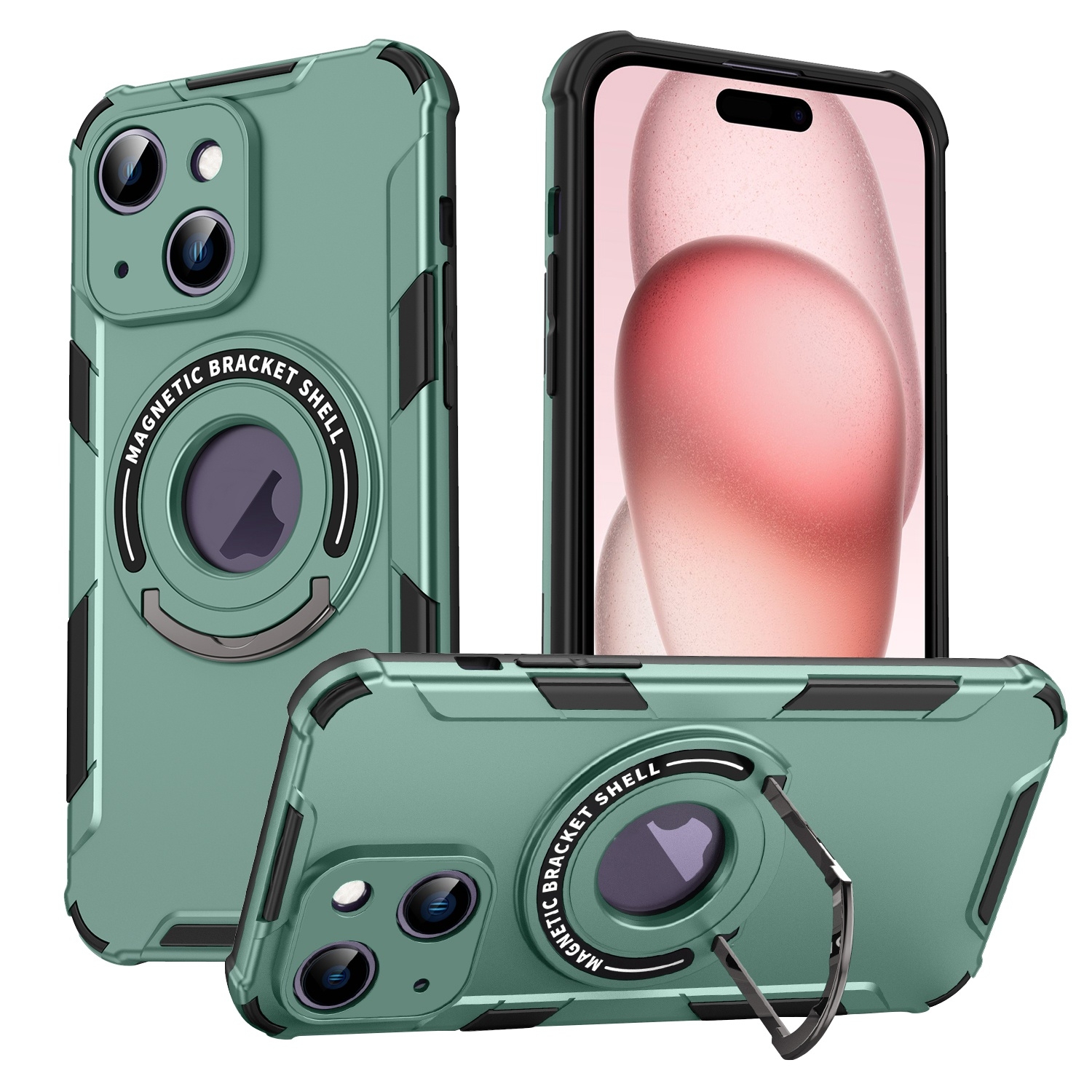 For iPhone 15 Plus MagSafe Magnetic Holder Phone Case(Green) - Shopkiz.com