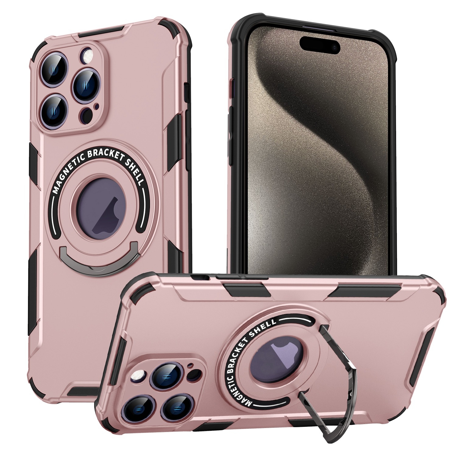 For iPhone 15 Pro Max MagSafe Magnetic Holder Phone Case(Pink) - Shopkiz.com