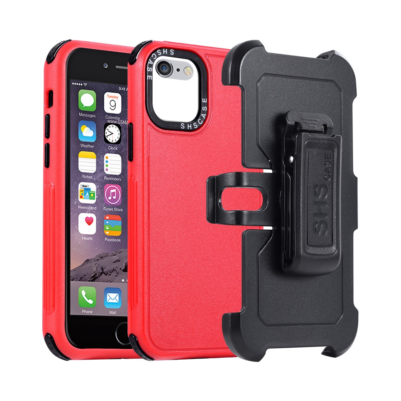 For iPhone 6 / 7 / 8 / SE 2020 3 in 1 PC + TPU Sliding Sleeve Phone Case(Red+Black) - Shopkiz.com