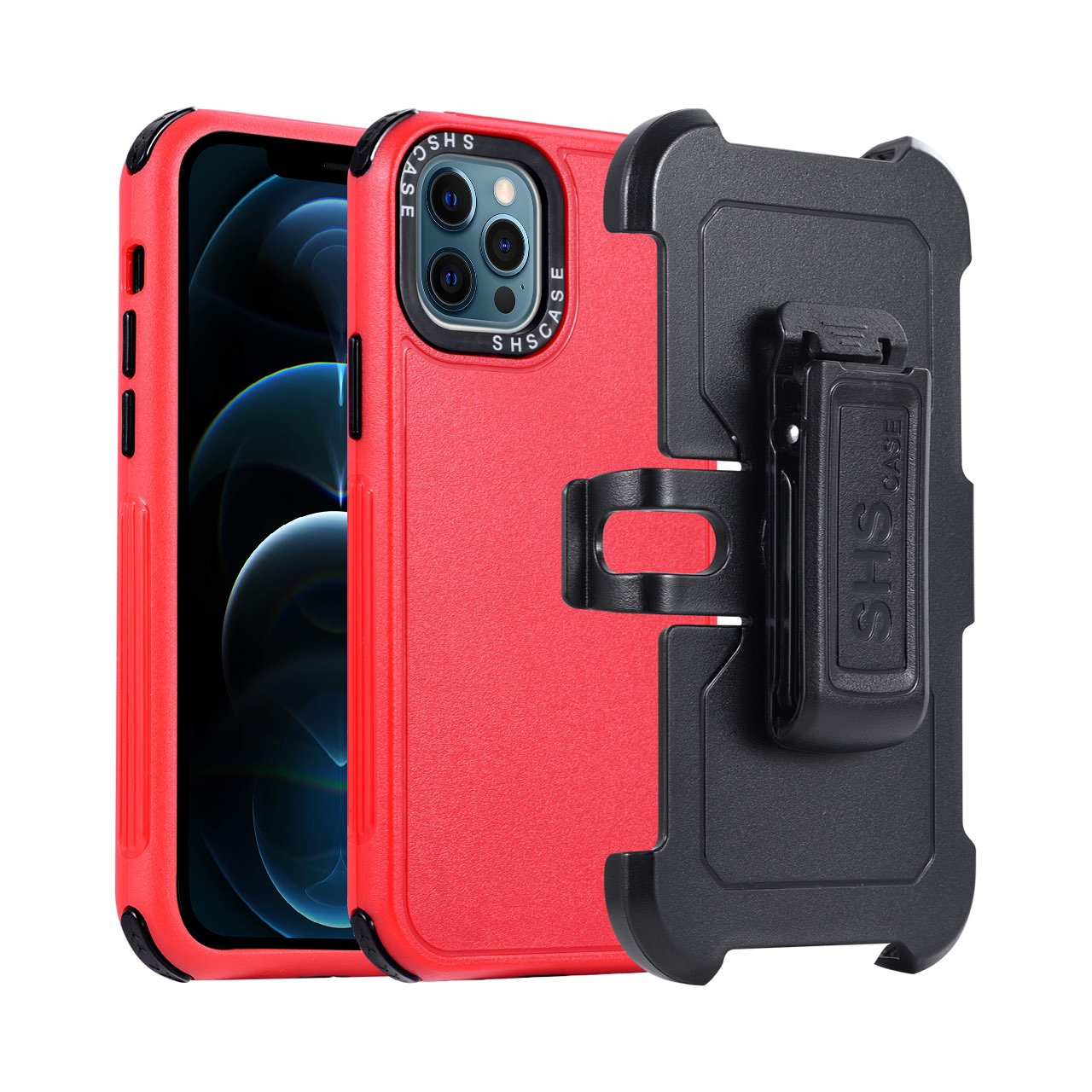 For iPhone 12 Pro Max 3 in 1 PC + TPU Sliding Sleeve Phone Case(Red+Black) - Shopkiz.com