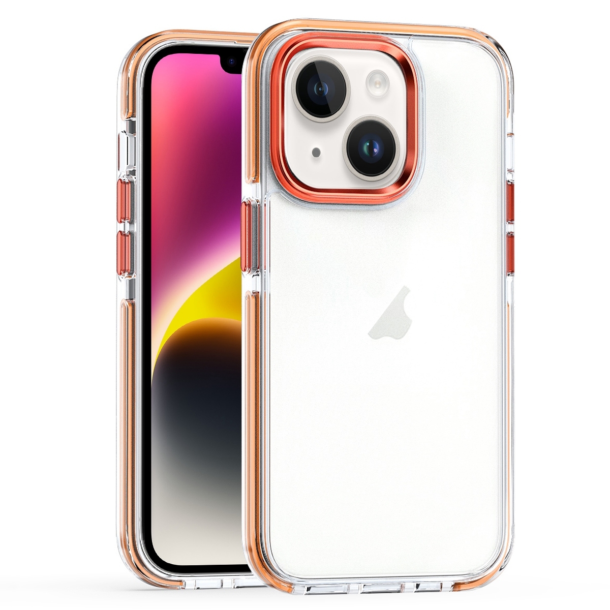 For iPhone 14 Plus Two-color TPU Transparent PC Phone Case(Orange) - Shopkiz.com