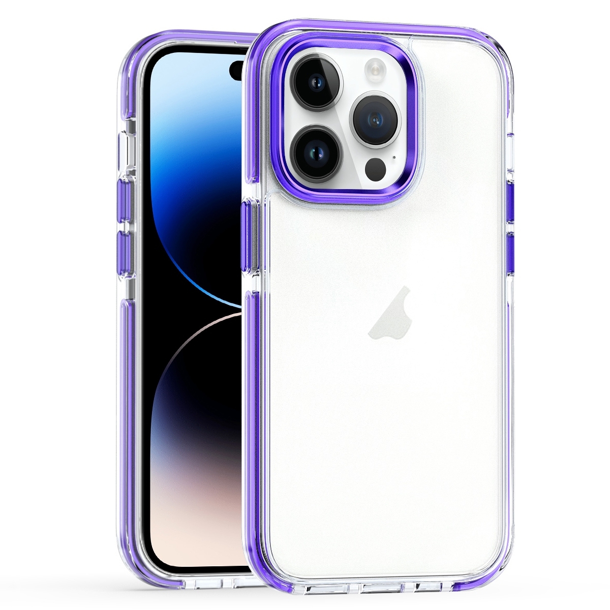 For iPhone 14 Pro Two-color TPU Transparent PC Phone Case(Purple) - Shopkiz.com