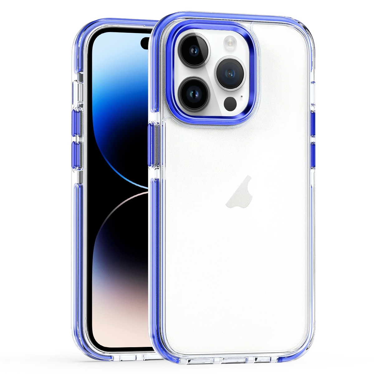For iPhone 14 Pro Max Two-color TPU Transparent PC Phone Case(Blue) - Shopkiz.com