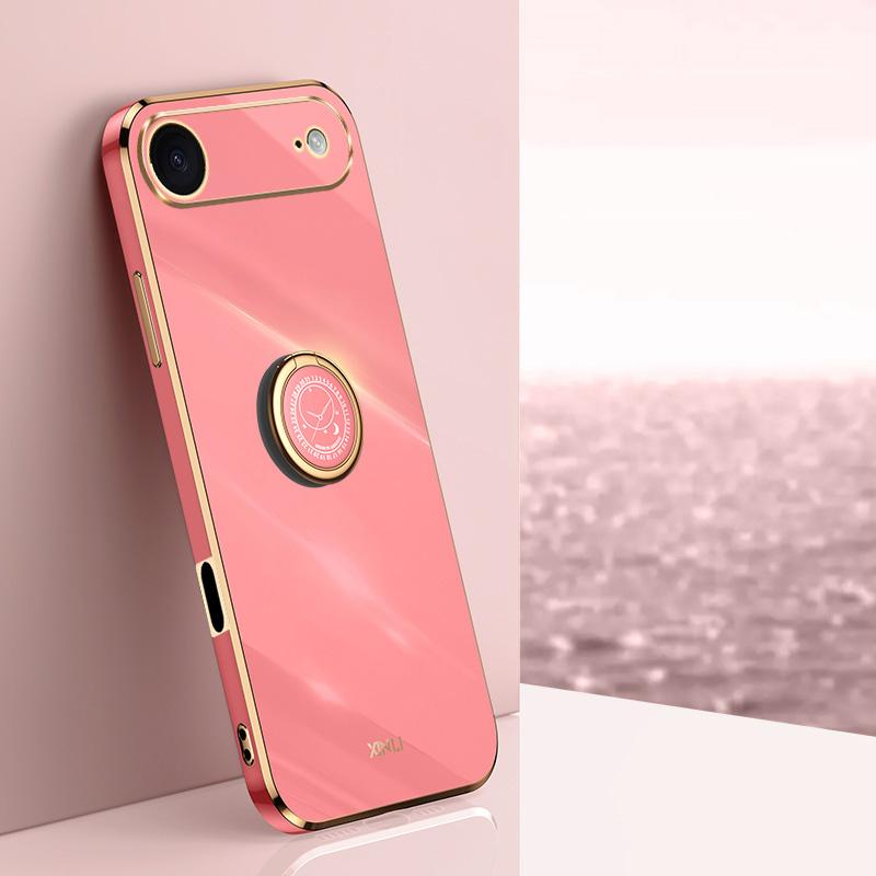 For iPhone Air XINLI Straight Edge 6D Electroplate TPU Phone Case with Ring Holder(Hawthorn Red) - Shopkiz.com