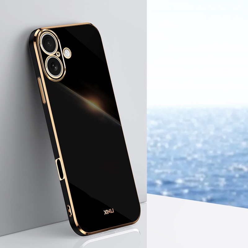 For iPhone 16 Plus XINLI Straight Edge 6D Electroplate TPU Phone Case(Black) - Shopkiz.com