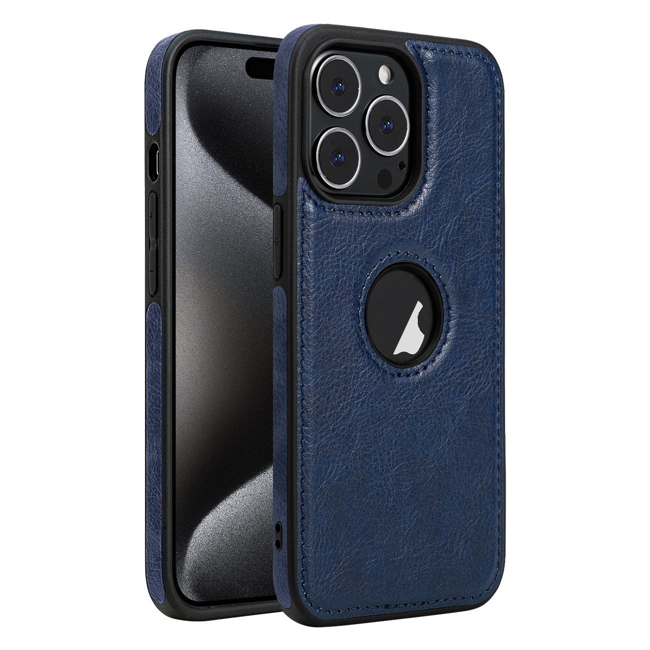 For iPhone 15 Pro Leather Texture Stitching Phone Case(Blue) - Shopkiz.com