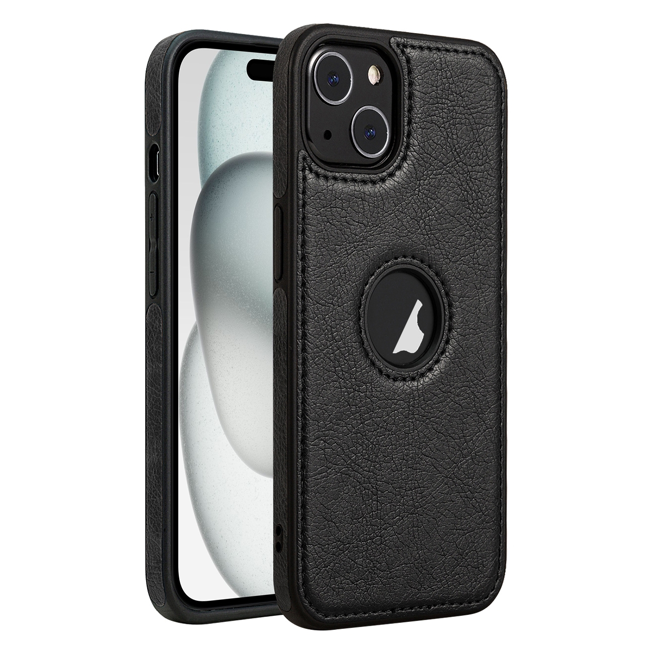 For iPhone 15 Plus Leather Texture Stitching Phone Case(Black) - Shopkiz.com