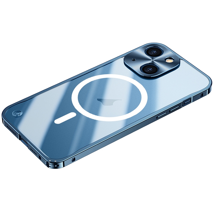 For iPhone 15 Metal Frame Frosted PC Shockproof MagSafe Case(Ocean Blue) - Shopkiz.com