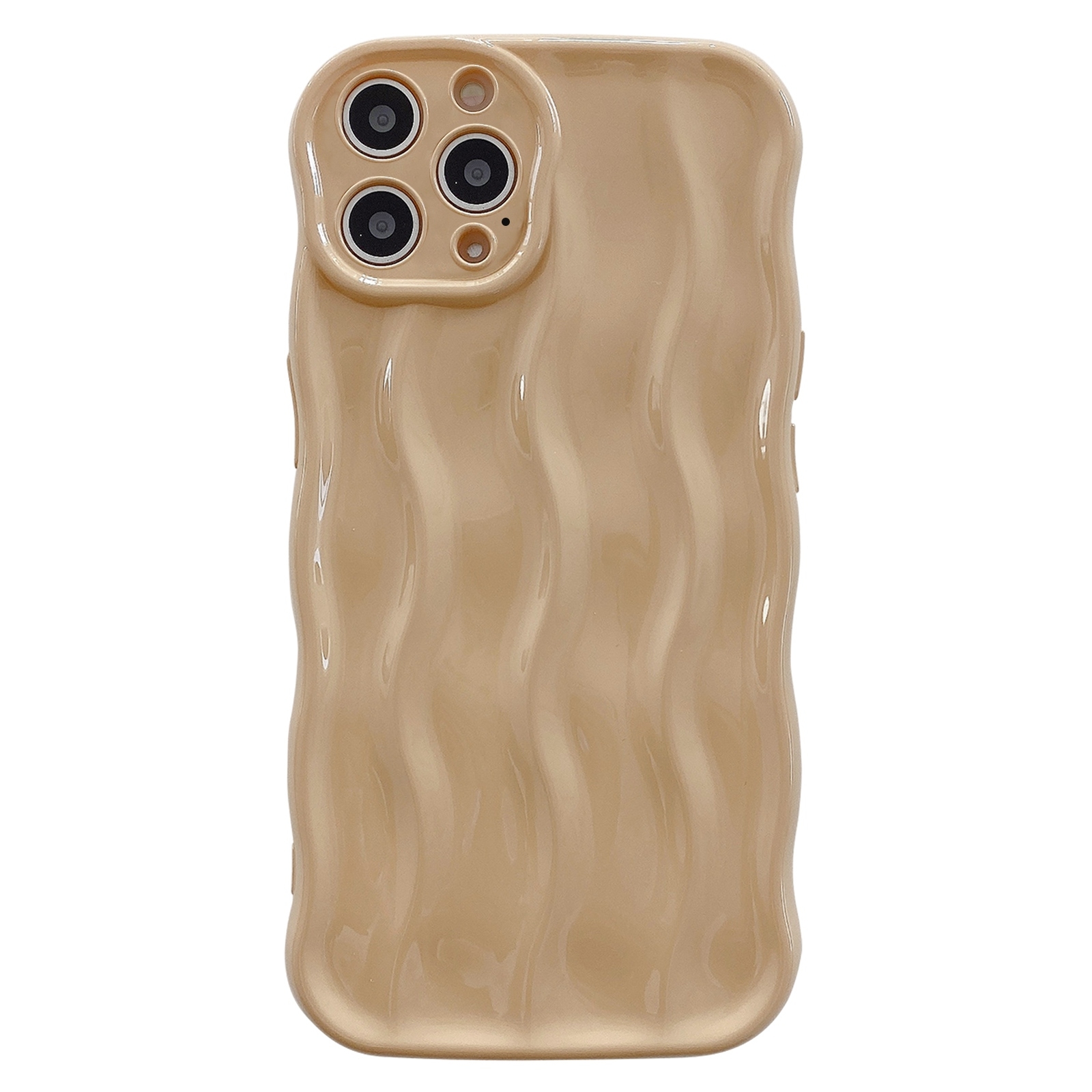 For iPhone 15 Pro Max Wave Texture Bright TPU Phone Case(Khaki) - Shopkiz.com