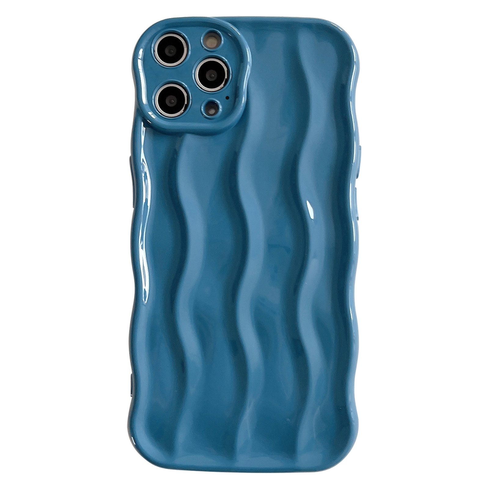For iPhone 15 Pro Max Wave Texture Bright TPU Phone Case(Sea Blue) - Shopkiz.com