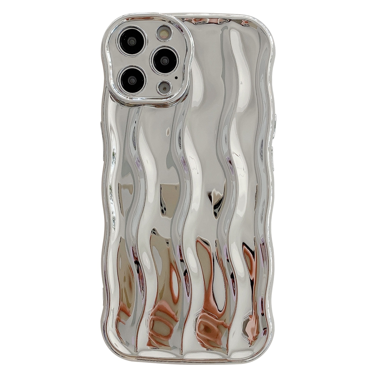 For iPhone 15 Pro Max Wave Texture Bright TPU Phone Case(Silver) - Shopkiz.com