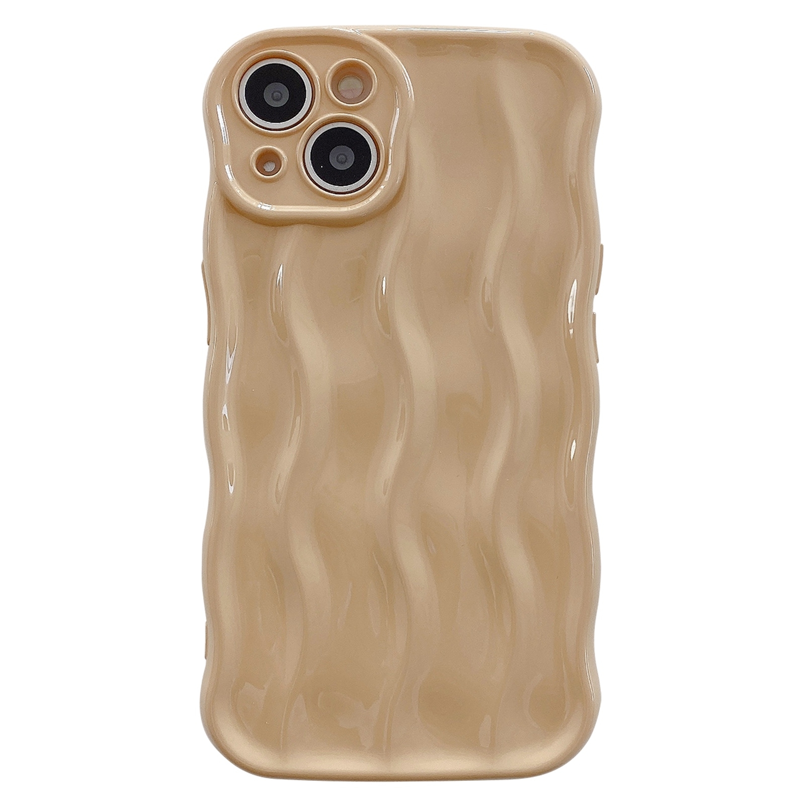 For iPhone 15 Plus Wave Texture Bright TPU Phone Case(Khaki) - Shopkiz.com