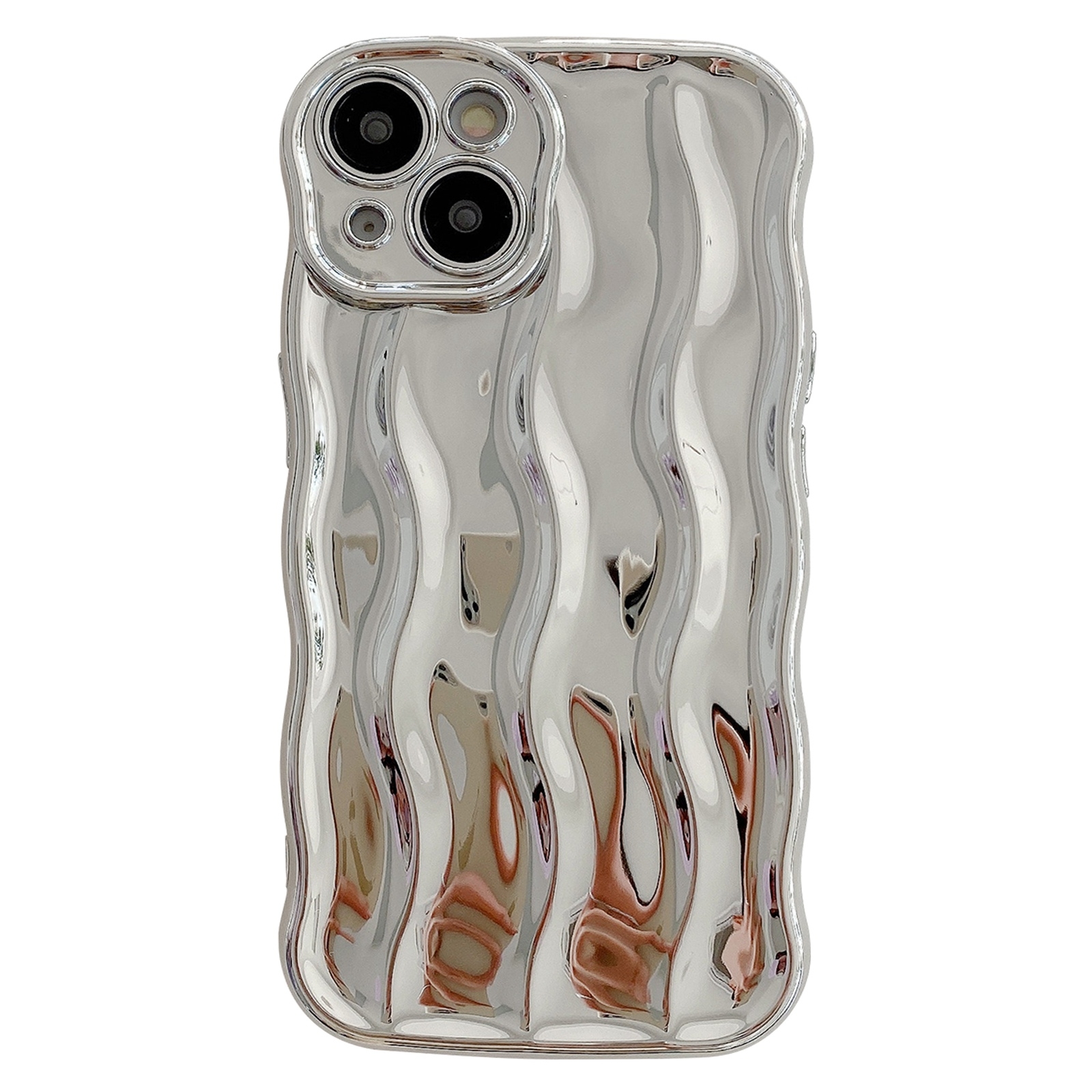 For iPhone 15 Plus Wave Texture Bright TPU Phone Case(Silver) - Shopkiz.com