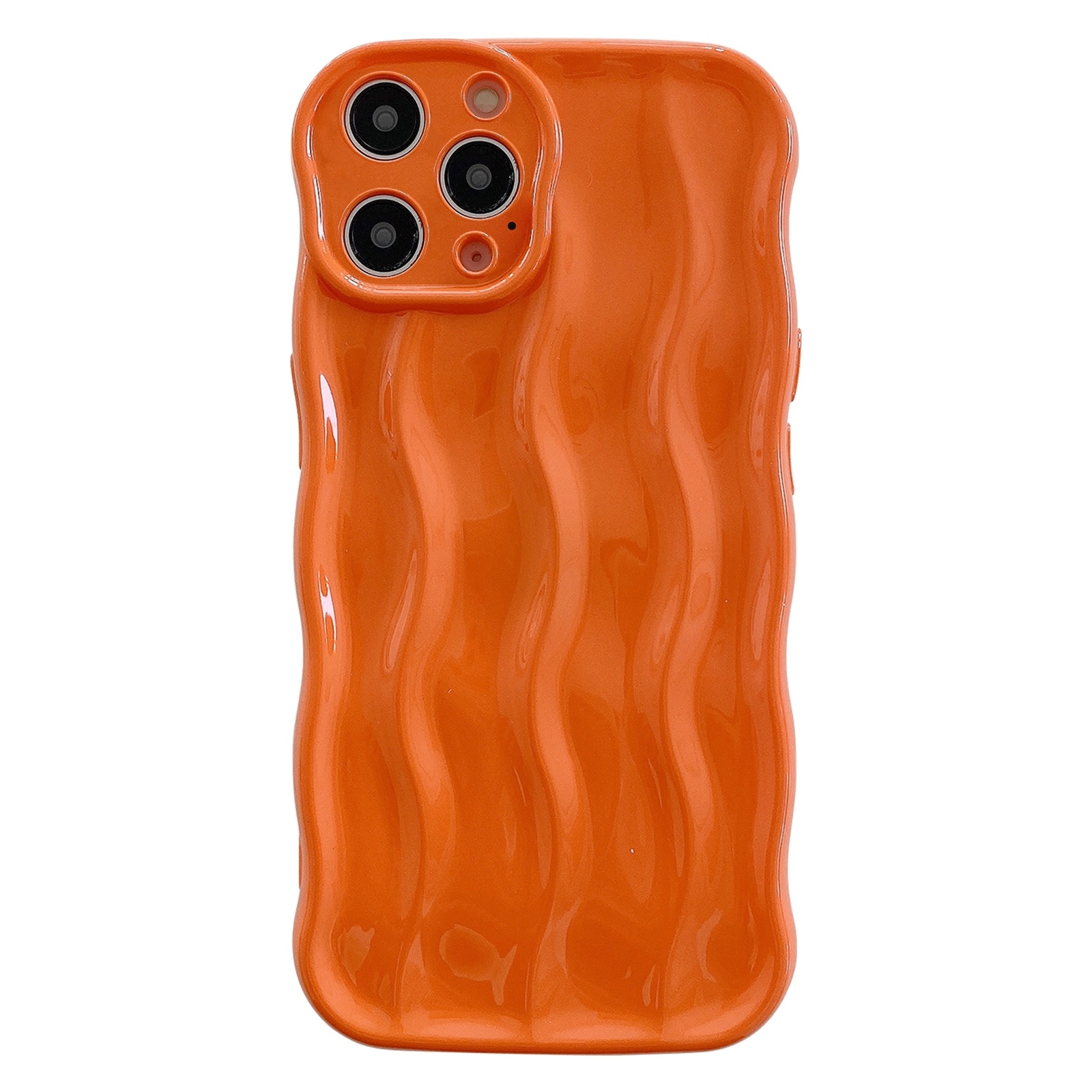 For iPhone 14 Pro Max Wave Texture Bright TPU Phone Case(Orange) - Shopkiz.com