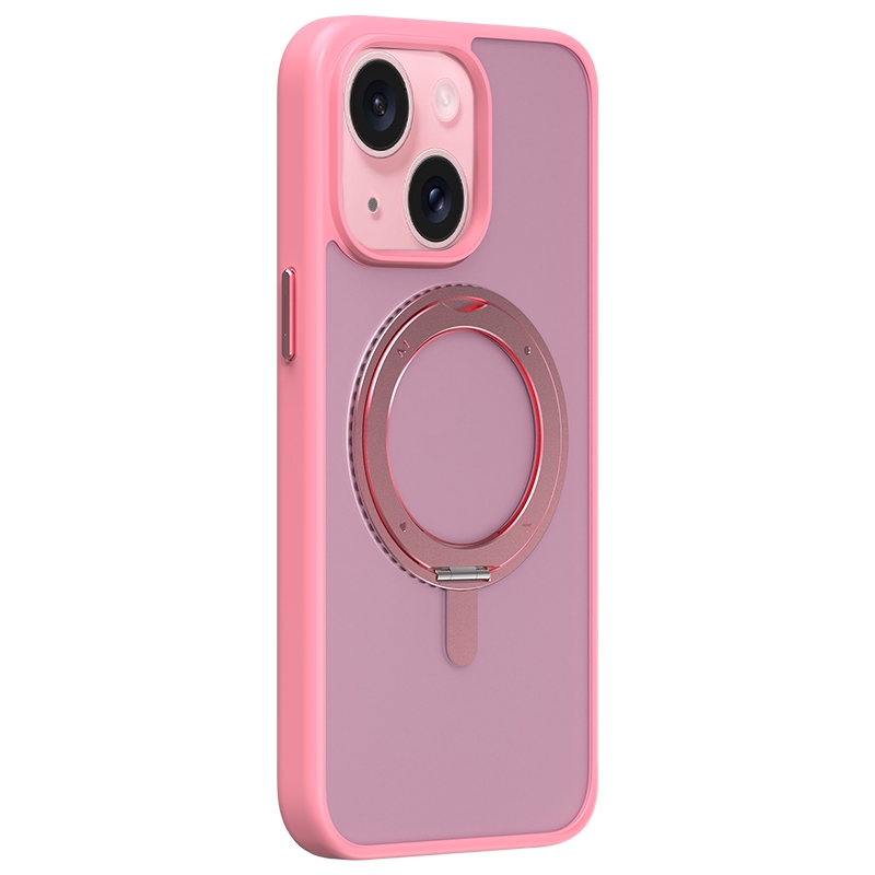 For iPhone 15 Plus MOMAX Magsafe Magnetic Metal Rotating Holder Phone Case(Pink) - Shopkiz.com