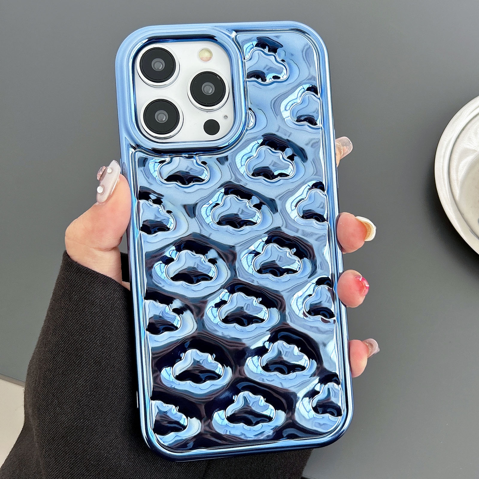 For iPhone 14 Pro Cloud Texture Electroplated TPU Phone Case(Blue) - Shopkiz.com