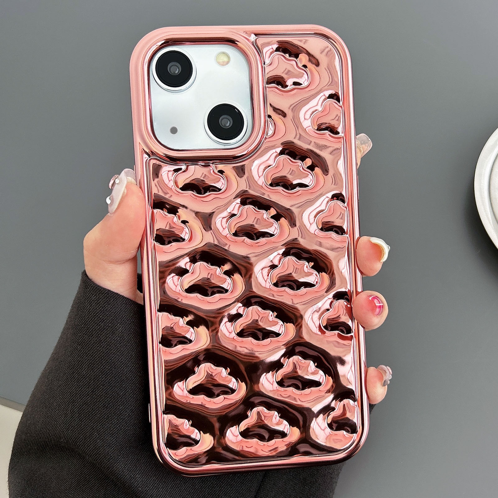 For iPhone 15 Cloud Texture Electroplated TPU Phone Case(Rose Gold) - Shopkiz.com
