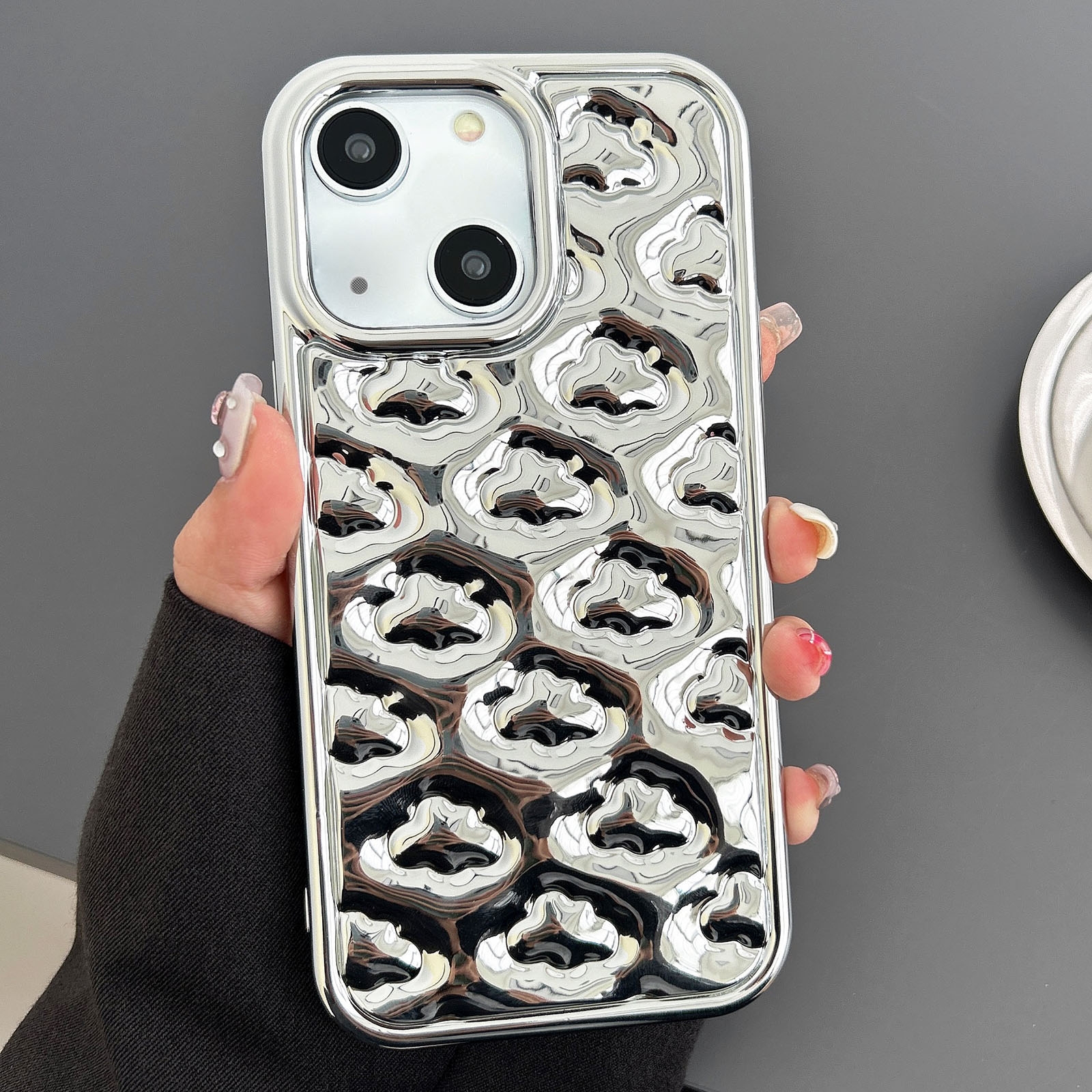 For iPhone 15 Cloud Texture Electroplated TPU Phone Case(Silver) - Shopkiz.com