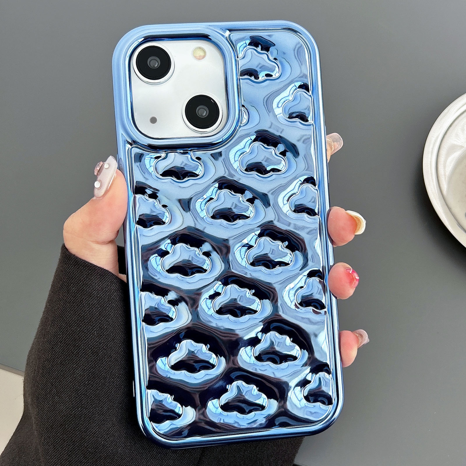 For iPhone 15 Cloud Texture Electroplated TPU Phone Case(Blue) - Shopkiz.com