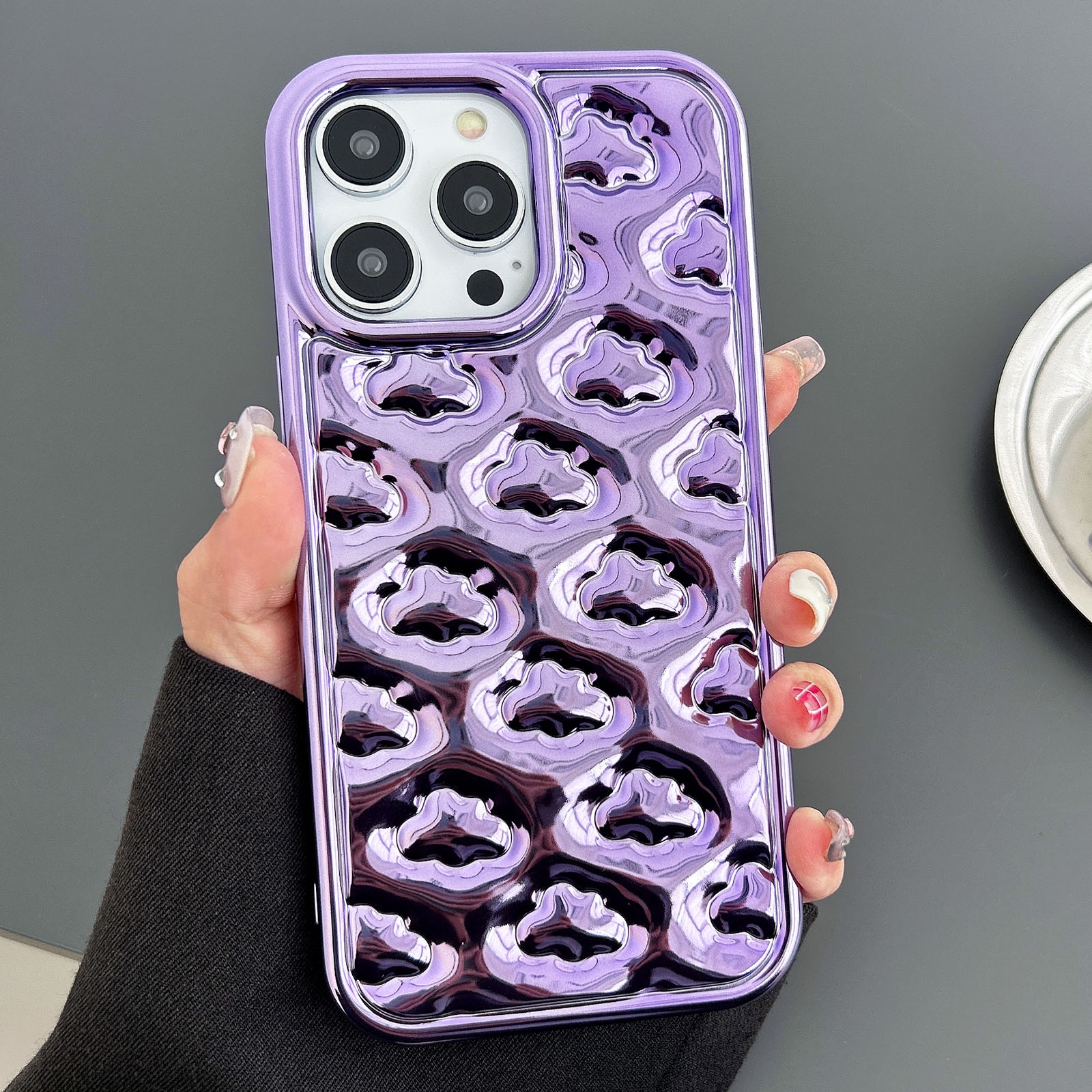 For iPhone 15 Pro Cloud Texture Electroplated TPU Phone Case(Purple) - Shopkiz.com