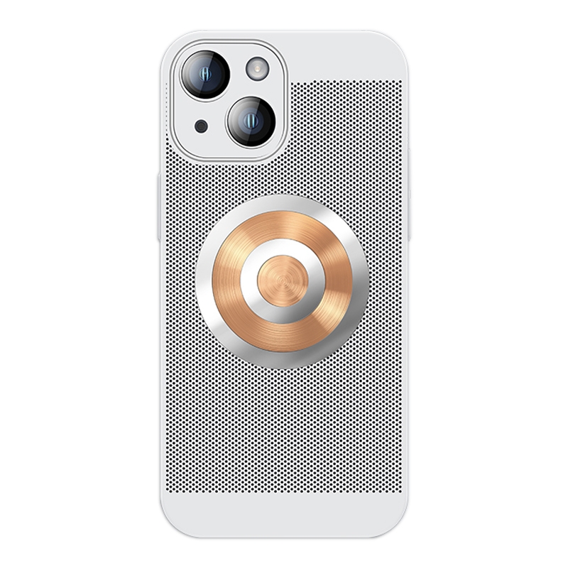 For iPhone 14 Plus Honeycomb Hole Copper Cooling Phone Case with Lens Film(Silver) - Shopkiz.com