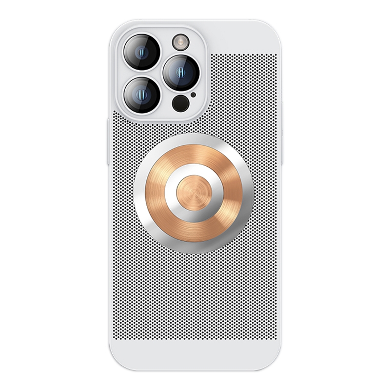 For iPhone 14 Pro Max Honeycomb Hole Copper Cooling Phone Case with Lens Film(Silver) - Shopkiz.com
