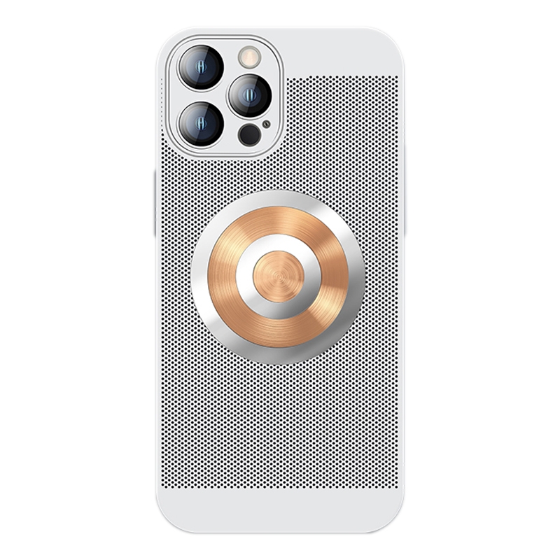 For iPhone 13 Pro Honeycomb Hole Copper Cooling Phone Case with Lens Film(Silver) - Shopkiz.com