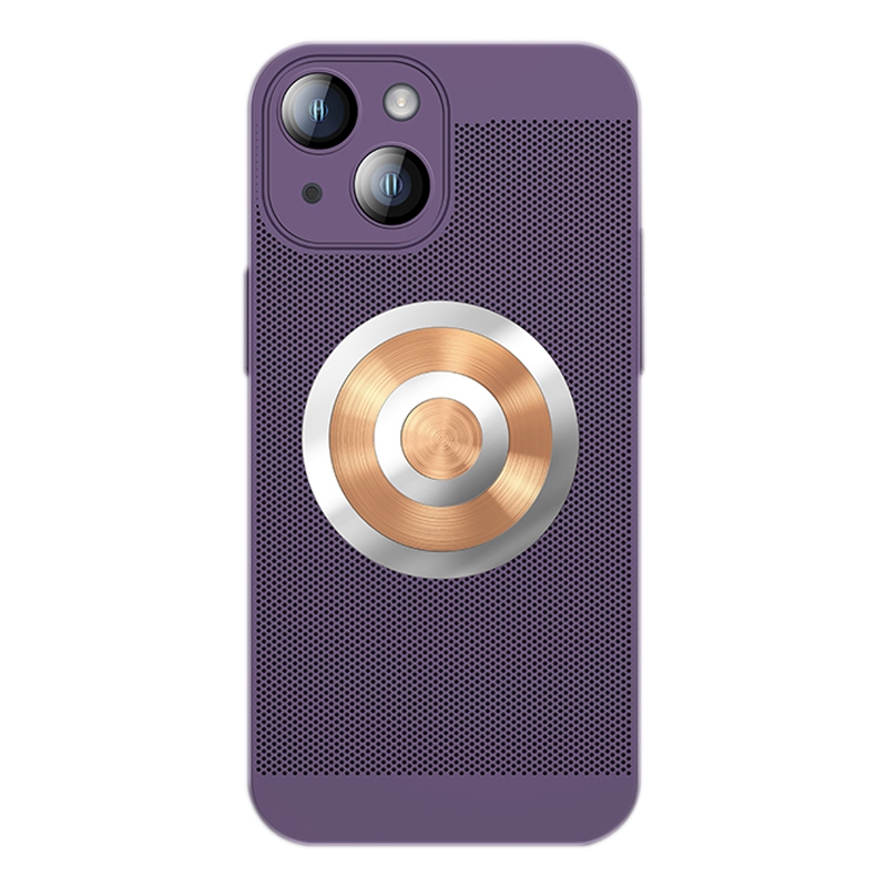 For iPhone 13 Honeycomb Hole Copper Cooling Phone Case with Lens Film(Purple) - Shopkiz.com