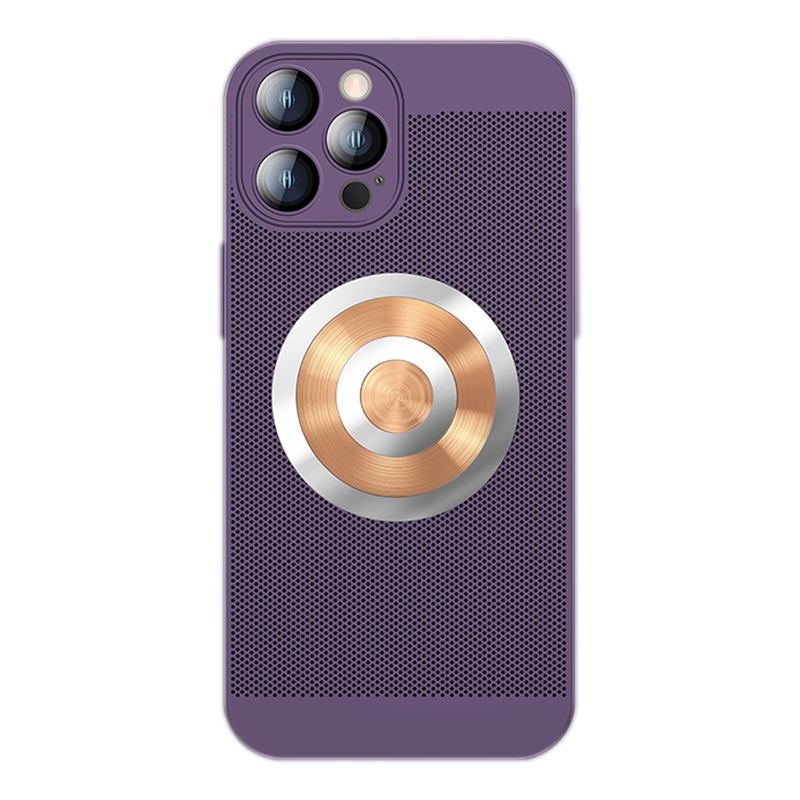 For iPhone 12 Pro Max Honeycomb Hole Copper Cooling Phone Case with Lens Film(Purple) - Shopkiz.com