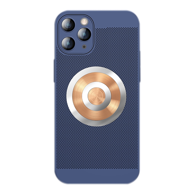 For iPhone 11 Pro Max Honeycomb Hole Copper Cooling Phone Case with Lens Film(Blue) - Shopkiz.com
