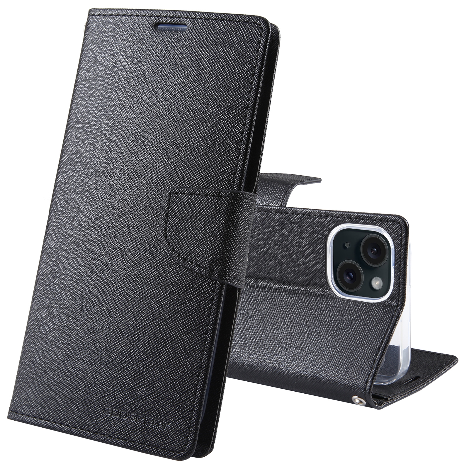 For iPhone 15 GOOSPERY FANCY DIARY Cross Texture Leather Phone Case(Black) - Shopkiz.com