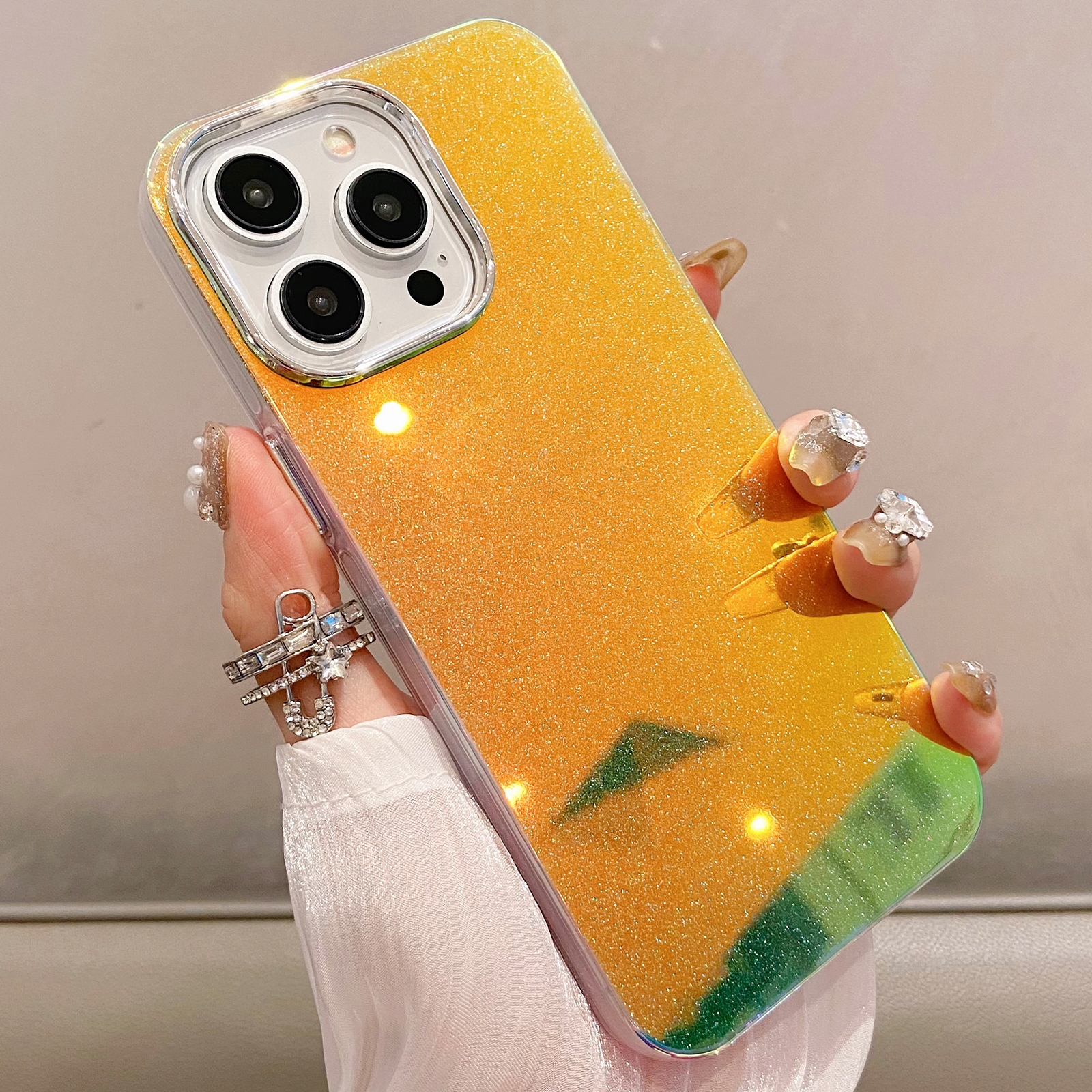 For iPhone 15 Pro Mirror Glitter IMD Phone Case(Yellow) - Shopkiz.com