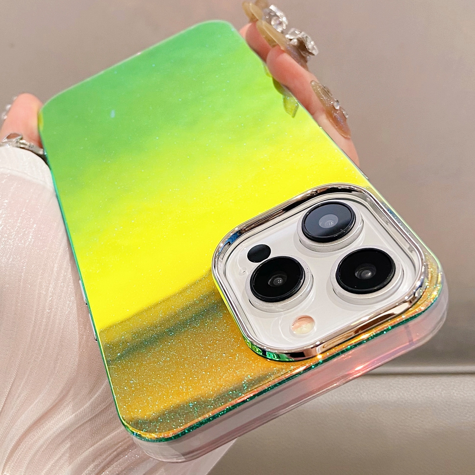 For iPhone 14 Pro Mirror Glitter IMD Phone Case(Green) - Shopkiz.com