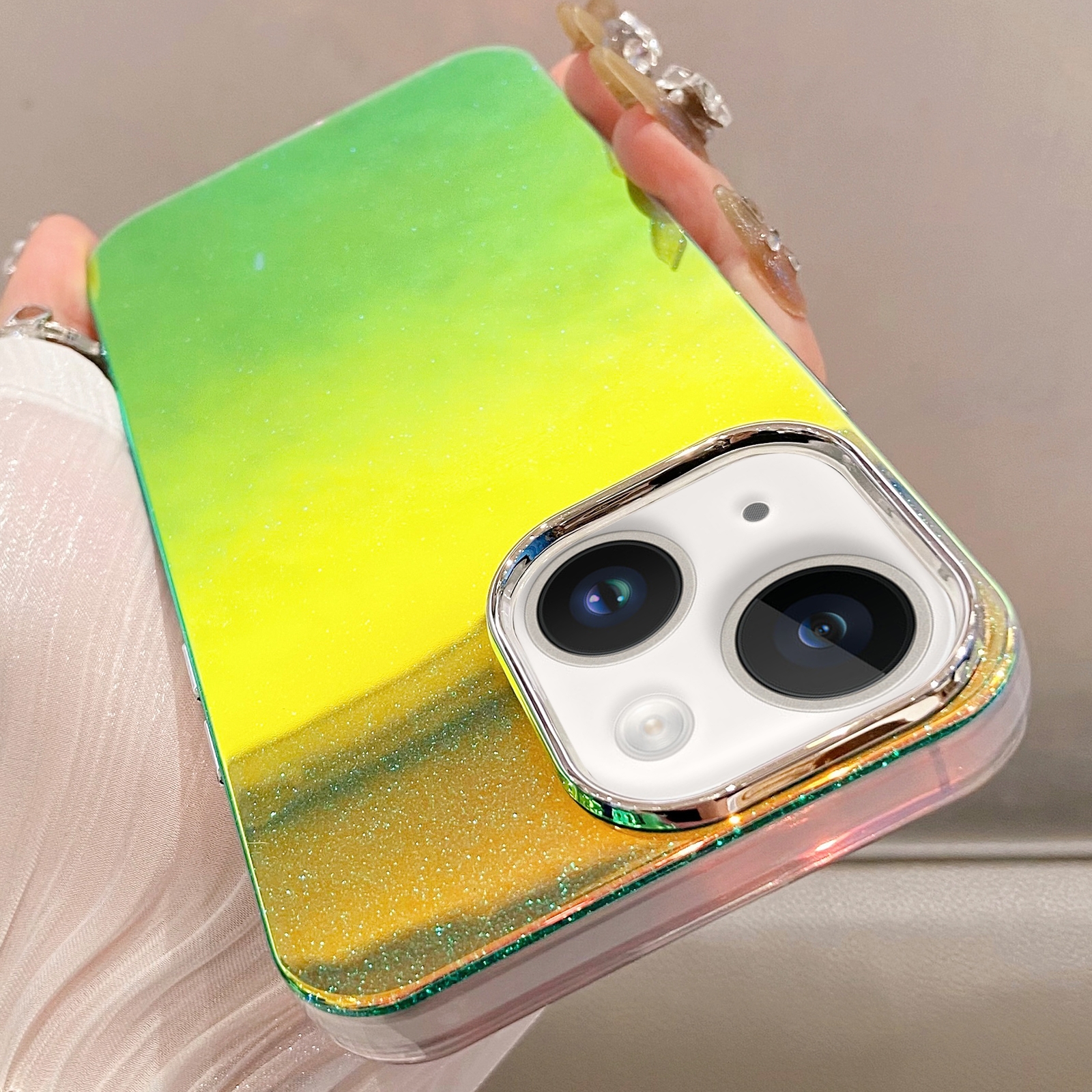 For iPhone 14 Plus Mirror Glitter IMD Phone Case(Green) - Shopkiz.com