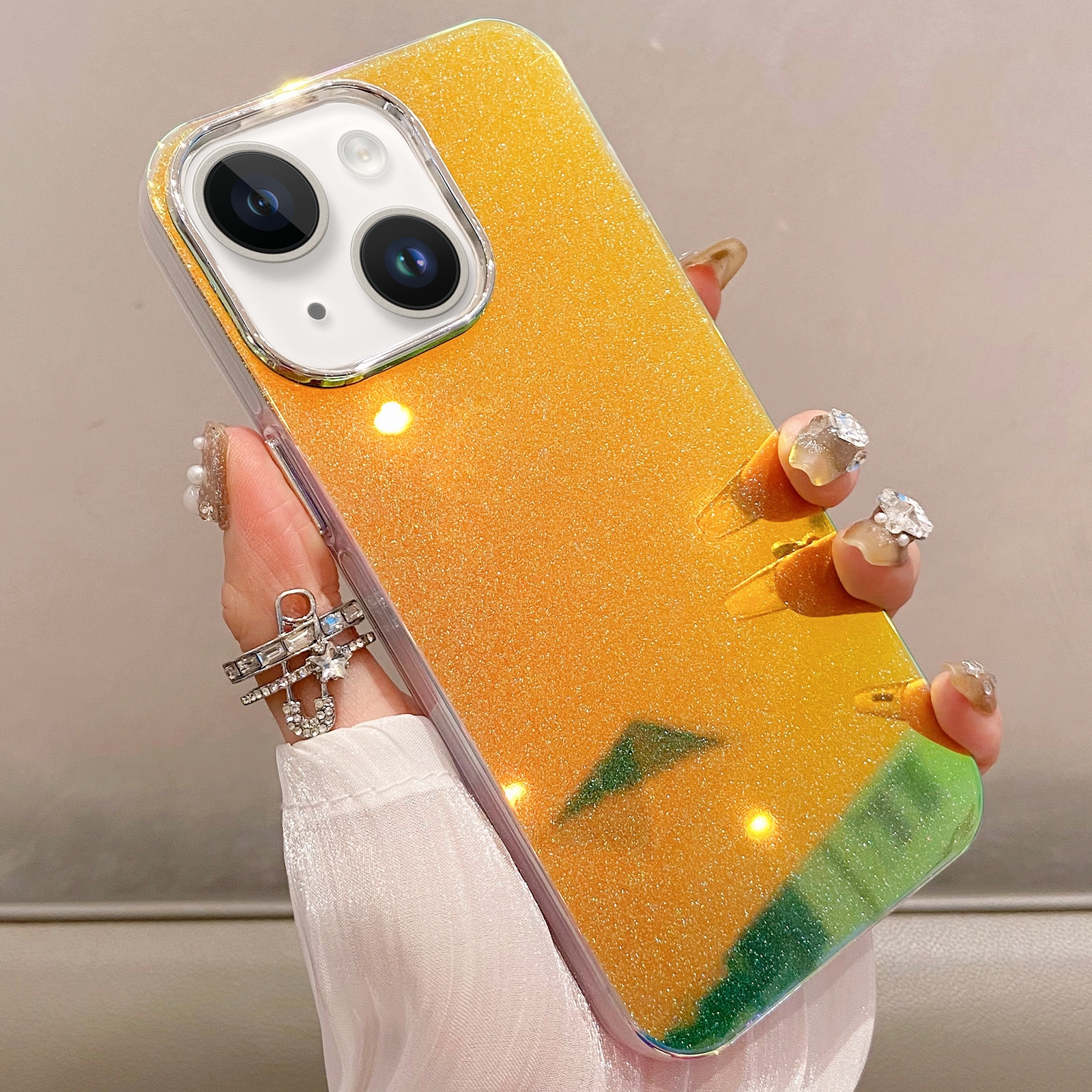 For iPhone 14 Mirror Glitter IMD Phone Case(Yellow) - Shopkiz.com