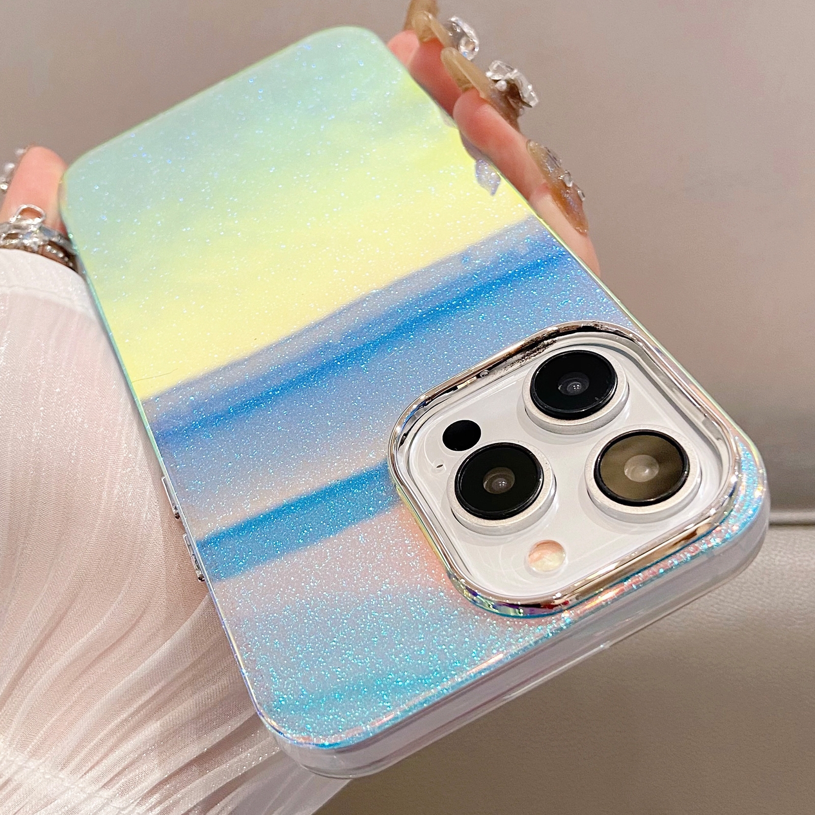 For iPhone 12 Pro Mirror Glitter IMD Phone Case(Blue) - Shopkiz.com