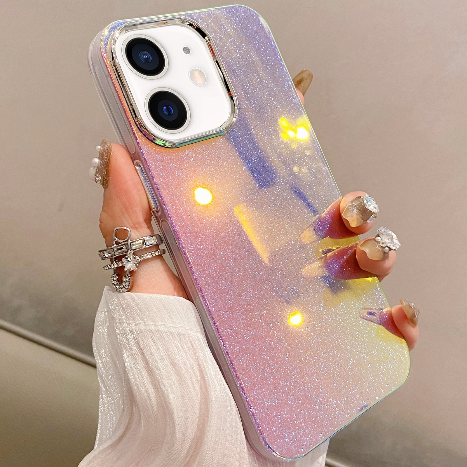 For iPhone 12 Mirror Glitter IMD Phone Case(Silver) - Shopkiz.com