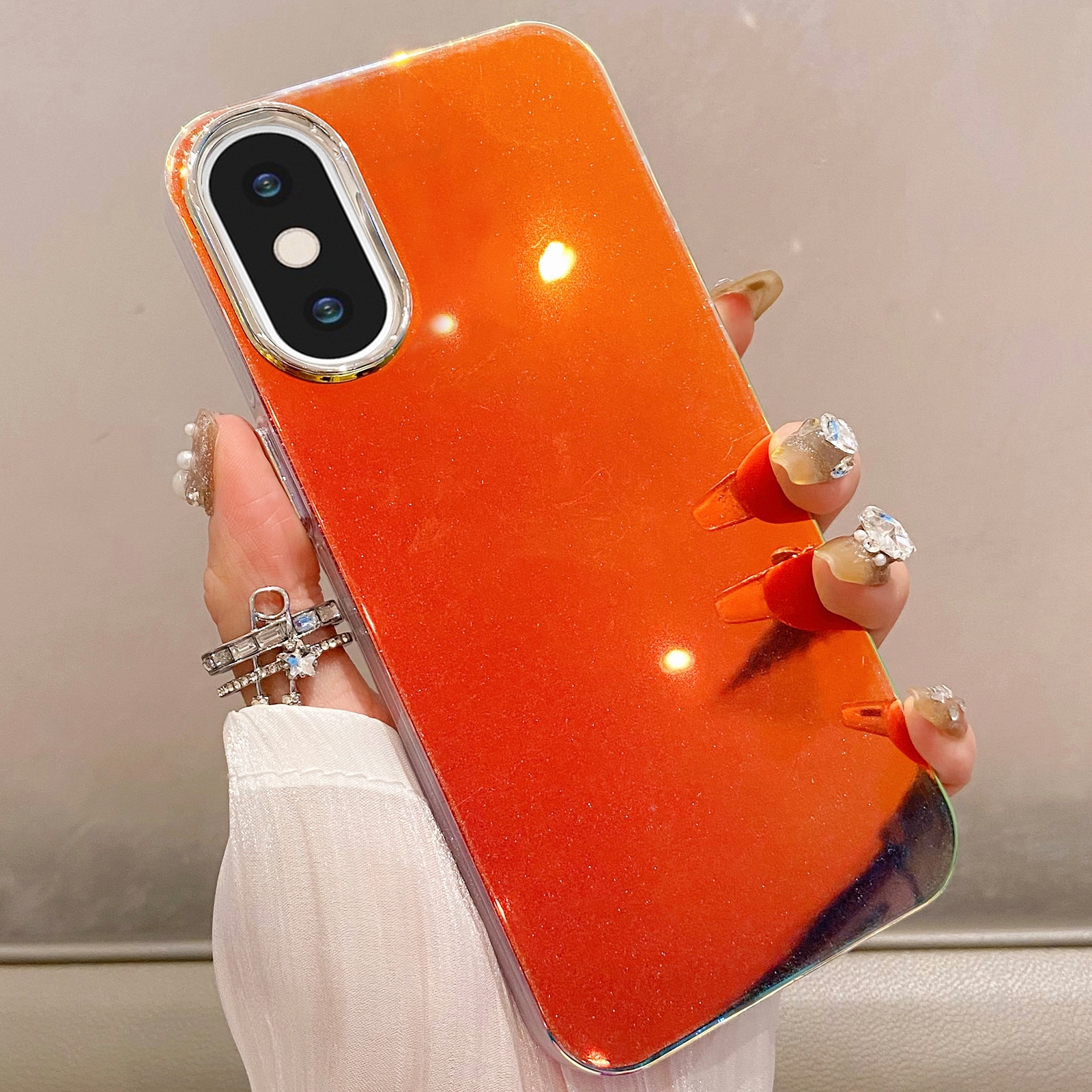 For iPhone XS Max Mirror Glitter IMD Phone Case(Red) - Shopkiz.com