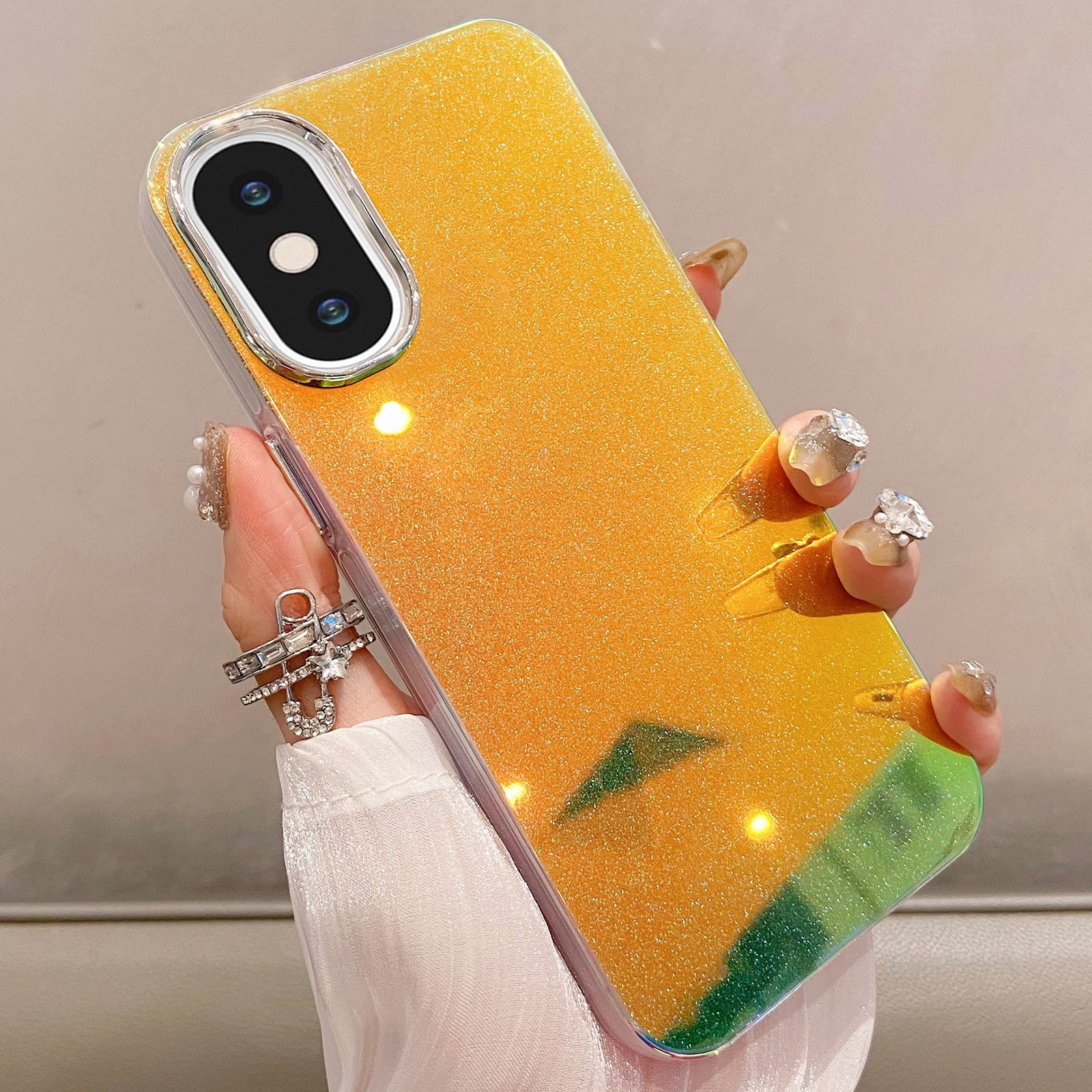 For iPhone XS / X Mirror Glitter IMD Phone Case(Yellow) - Shopkiz.com
