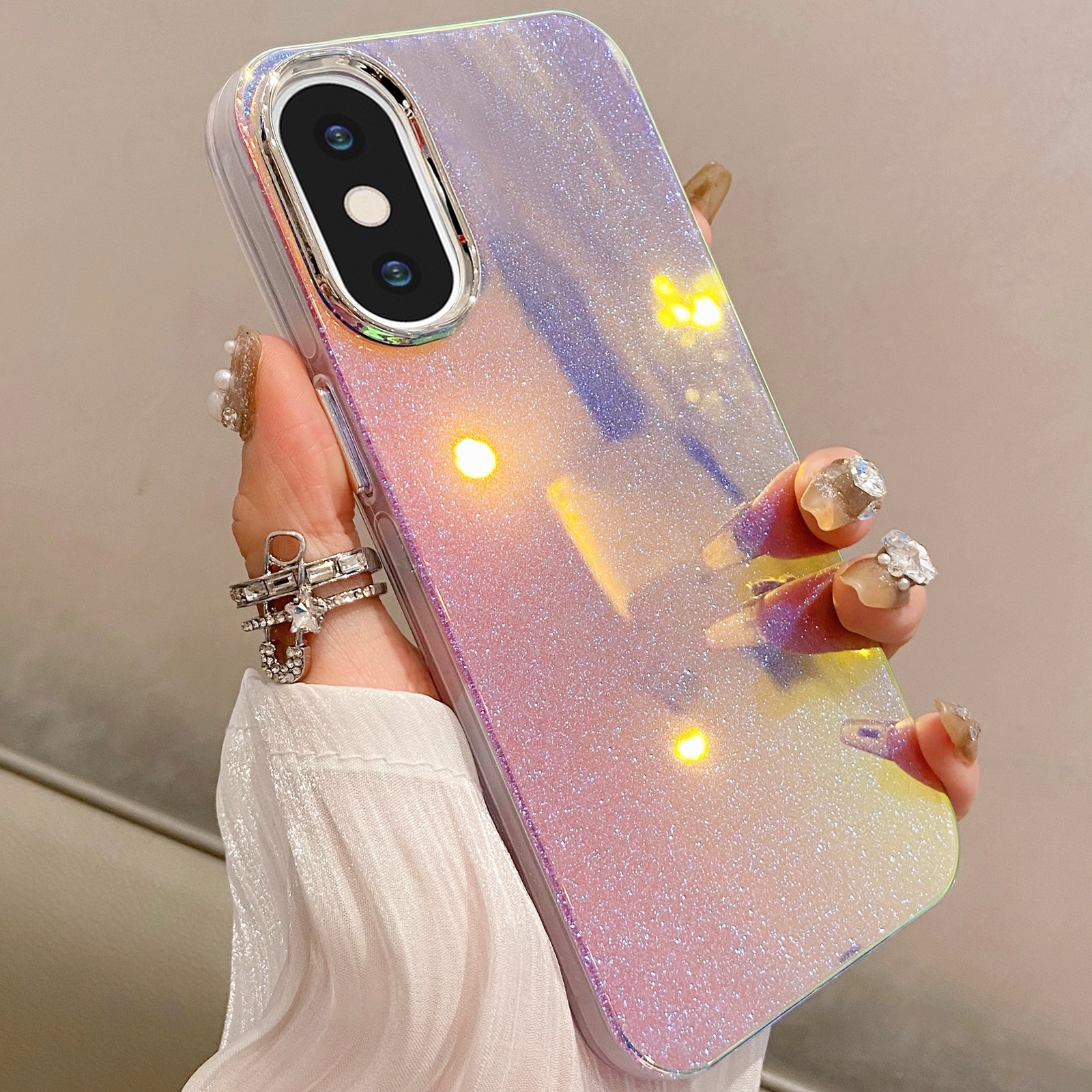 For iPhone XS / X Mirror Glitter IMD Phone Case(Silver) - Shopkiz.com