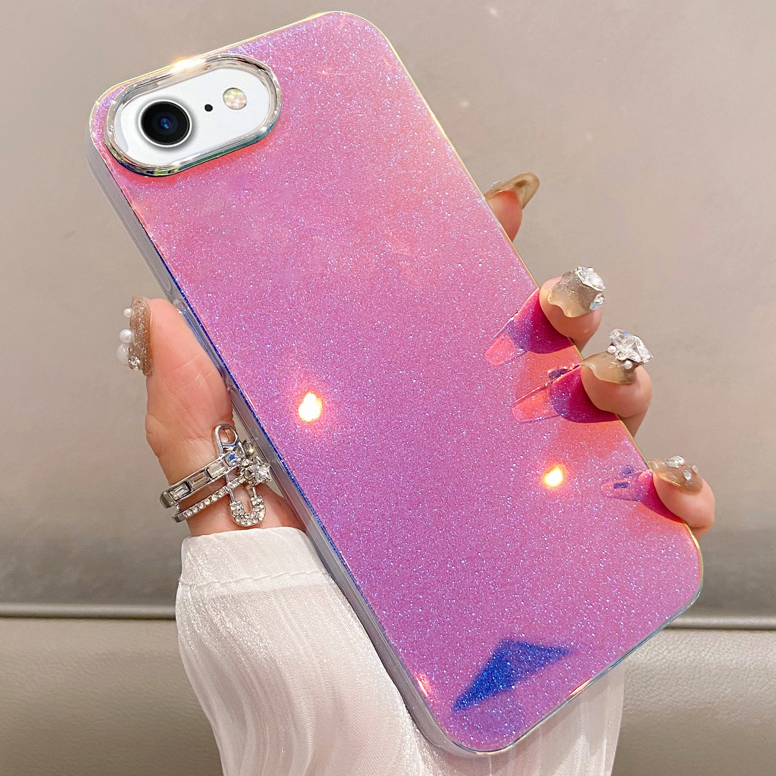 For iPhone SE 2022 / 2020 / 8 / 7 Mirror Glitter IMD Phone Case(Pink) - Shopkiz.com