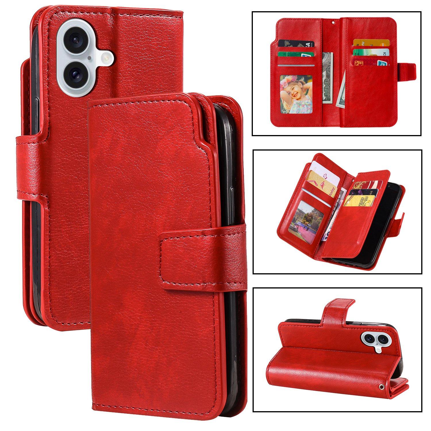 For iPhone 17 Tri-Fold 9-Card Wallets Leather Phone Case(Red) - Shopkiz.com