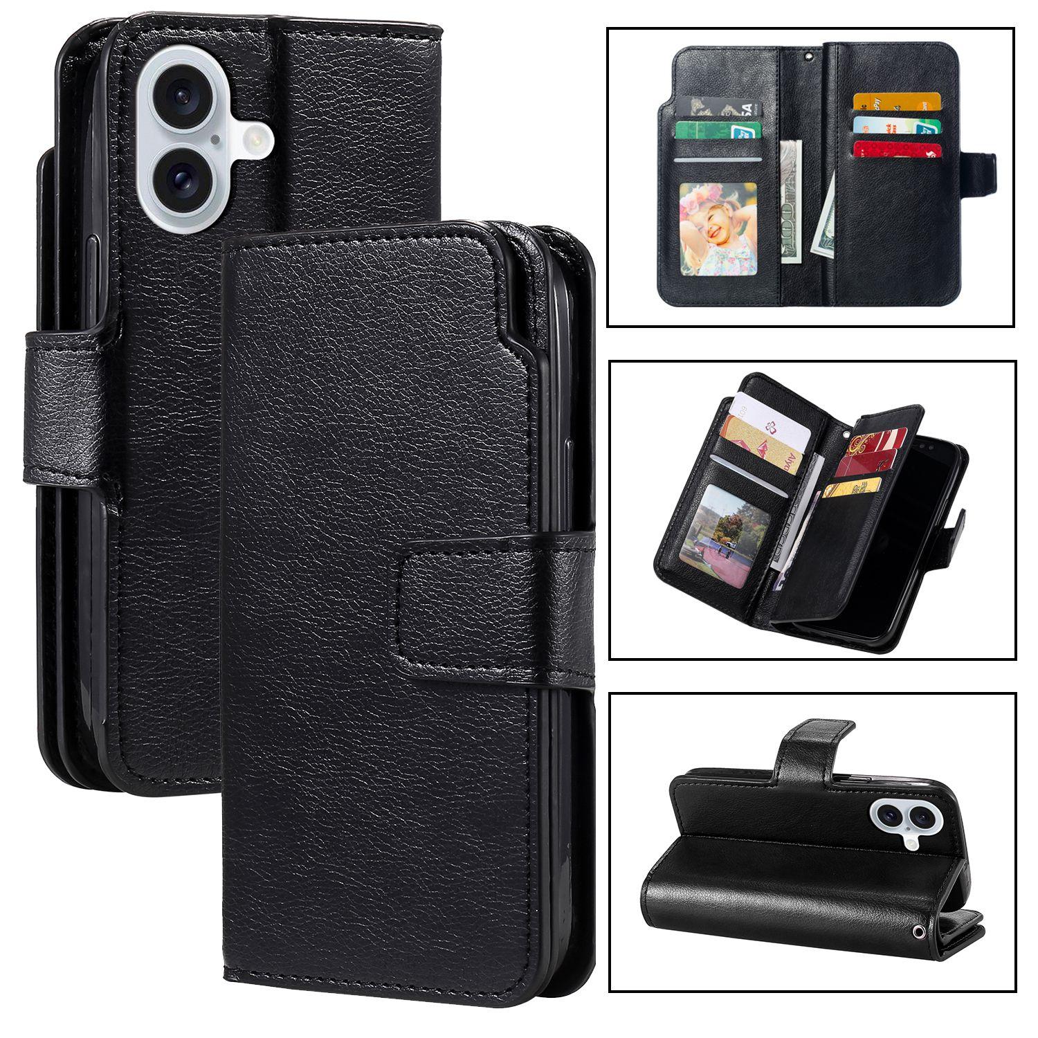 For iPhone 17 Tri-Fold 9-Card Wallets Leather Phone Case(Black) - Shopkiz.com