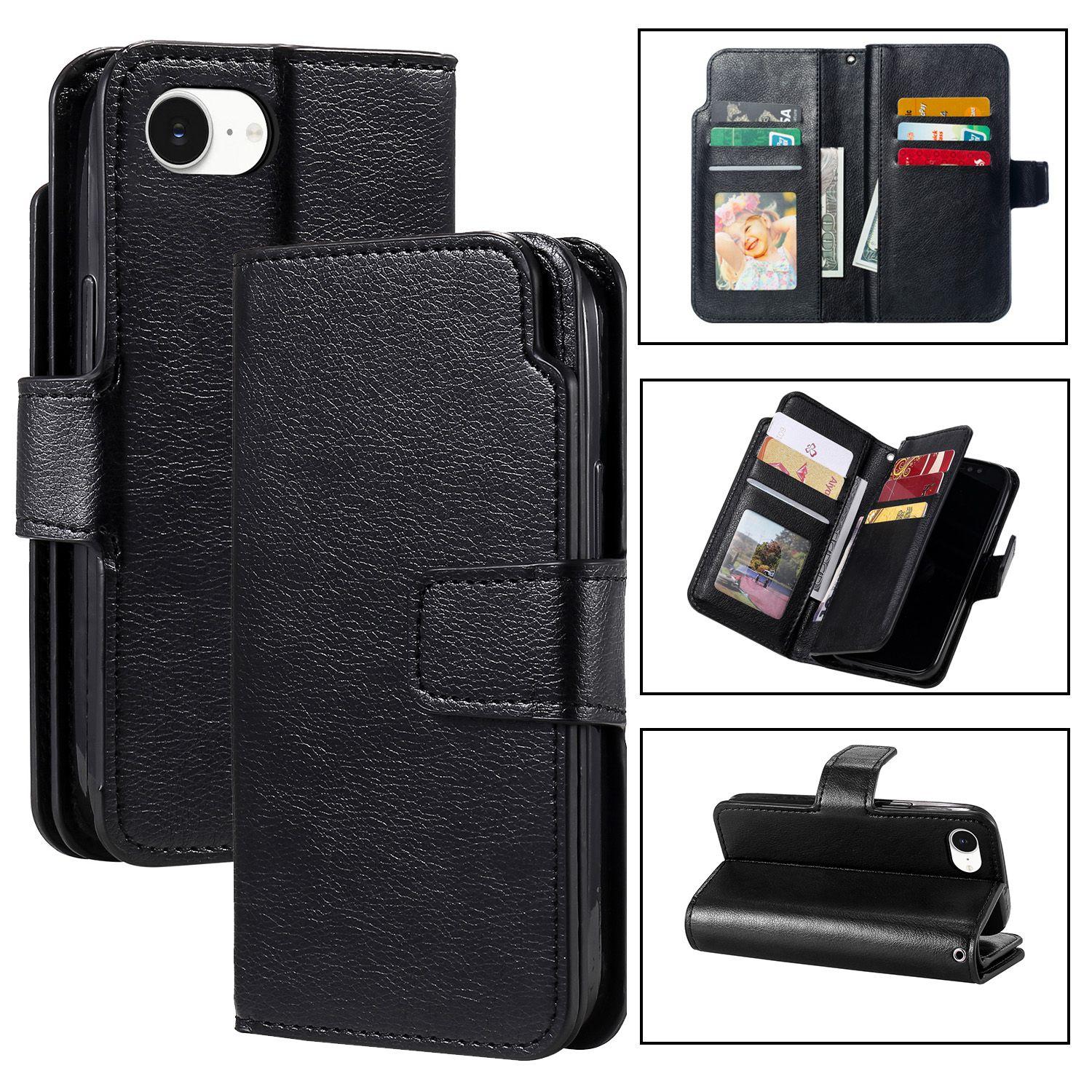 For iPhone 17e / 16e Tri-Fold 9-Card Wallets Leather Phone Case(Black) - Shopkiz.com