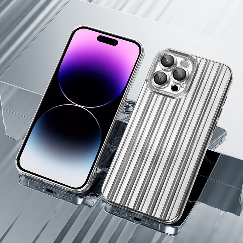 For iPhone 14 Pro Electroplated Streamer Brushed TPU Phone Case with Lens Film(Silver) - Shopkiz.com