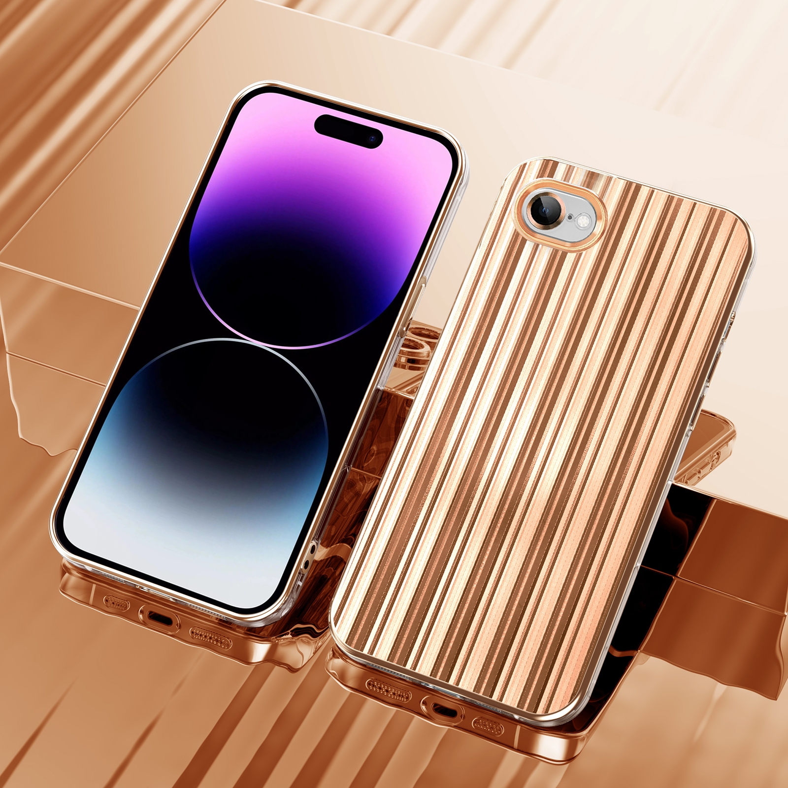 For iPhone SE 2022/2020/8/7 Electroplated Streamer Brushed TPU Phone Case with Lens Film(Gold) - Shopkiz.com